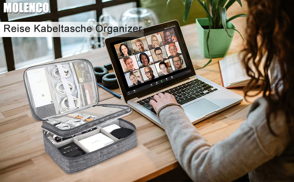 Органайзер для кабелів MOLENCO: водонепроникна сумка-органайзер для подорожей, 3 відділення, сірий колір