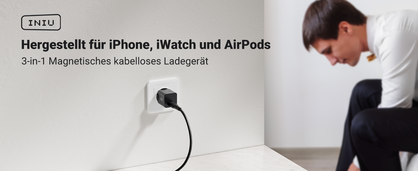 Станція зарядки MagSafe INIU 15W 3-в-1: для iPhone, Apple Watch, AirPods (з адаптером 20W та USB-C кабелем)