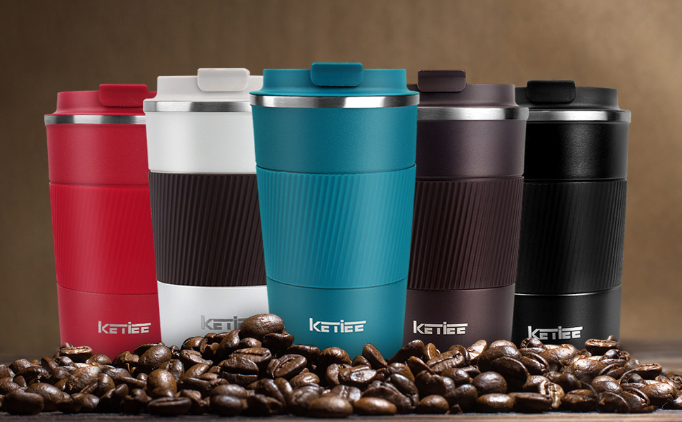 Термокружка KETIEE 380мл з нержавіючої сталі, 13oz, з кришкою, для кави з собою, чорна