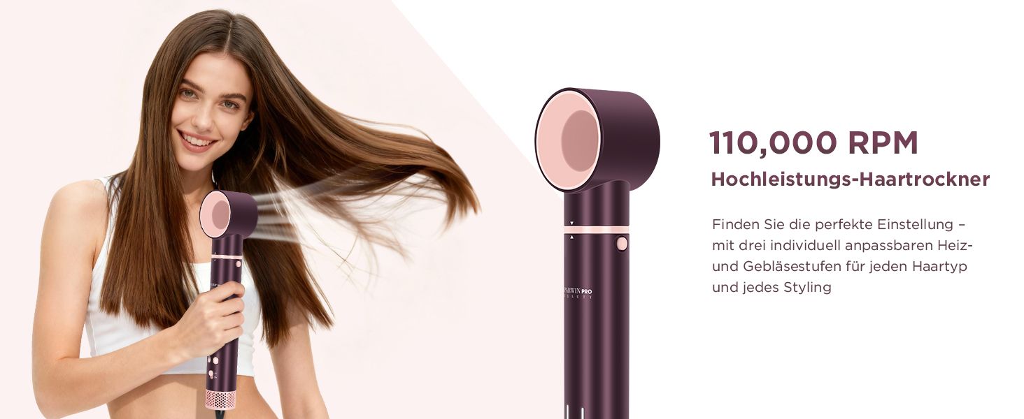 PARWIN PRO BEAUTY MaxAIR 2.0 Multi-Styler Set: 7-в-1 Фен, Плойка, Випрямляч, Щітка для об'єму, 110000 об/хв, Автоматична намотка, Подвійна напруга, Jasper Plum