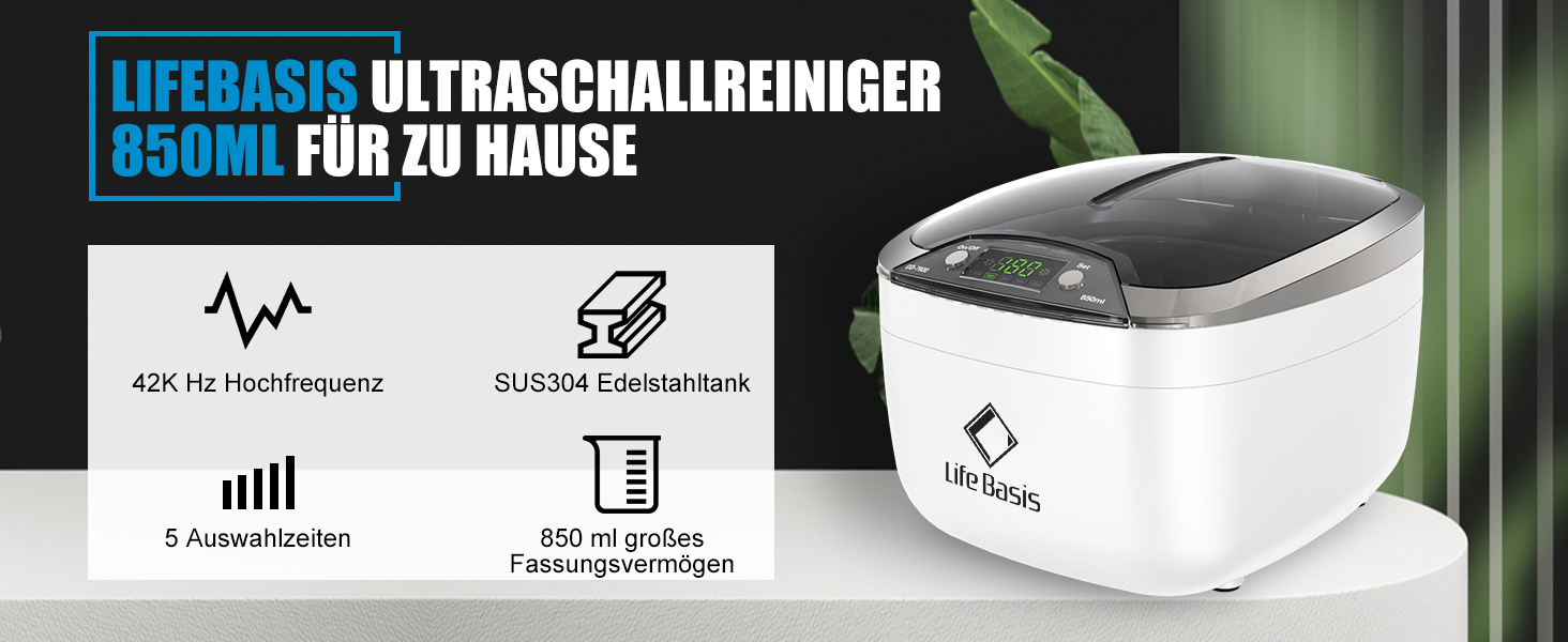 Ультразвукова ванна LifeBasis 850 мл для очищення окулярів, ювелірних виробів, годинників та CD/DVD з LED підсвічуванням