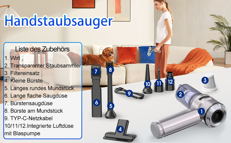 Бездротовий міні-пилосос Semflagree 23000Pa: для дому, авто, офісу. Зручний, портативний, для видалення шерсті тварин. USB-зарядка.