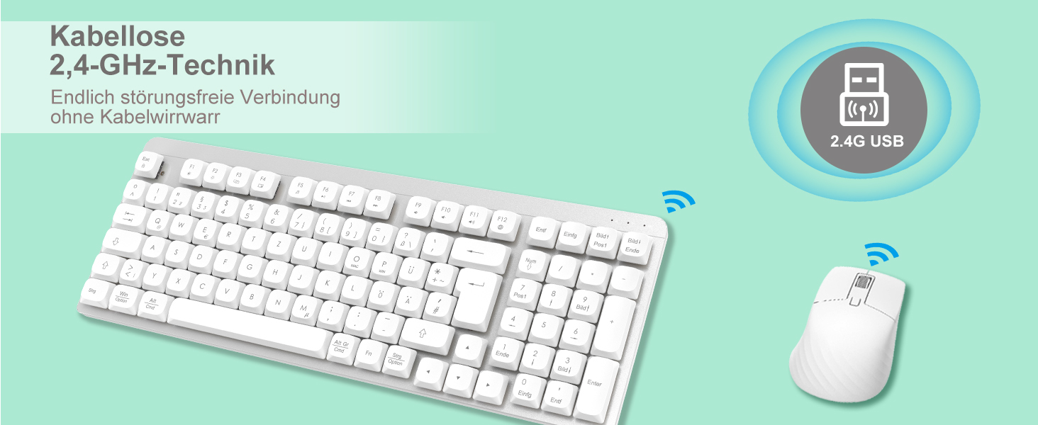 Механічна клавіатура та миша Leadsail FA98 бездротові, QWERTZ, 98 клавіш, низькопрофільний червоний перемикач, 1600 DPI, для Windows/MacOS/PC/Laptop (срібло)