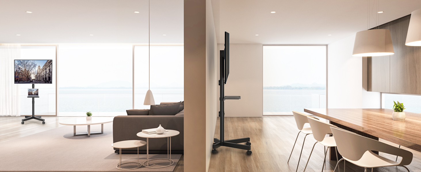 BONTEC Mobile TV Stand with Tilt and Height Adjustment - Rolling TV Mount for 23-60 inch LED, LCD, OLED TVs (Up to 25kg)
