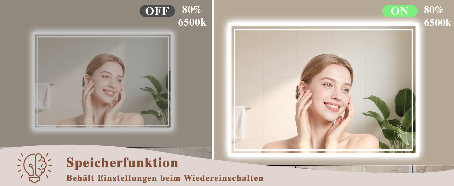 Дзеркало для ванної кімнати з підсвічуванням LED, антизапар, сенсорне управління, регулювання яскравості, 3 кольори світла, овальне, 50x70 см (Bluetooth, антизапар, 100L x 70B см)