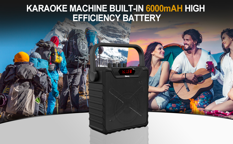 Портативна караоке-машина з 2 UHF мікрофонами, Bluetooth, підсилювач басів для дітей та дорослих, PA-система