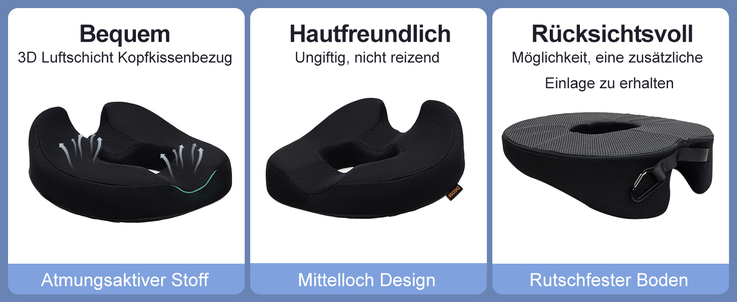 Ортопедична подушка для сидіння (кільце) для геморою та куприкового болю, подушка у формі пончика, Memory Foam, чорна, стандартна