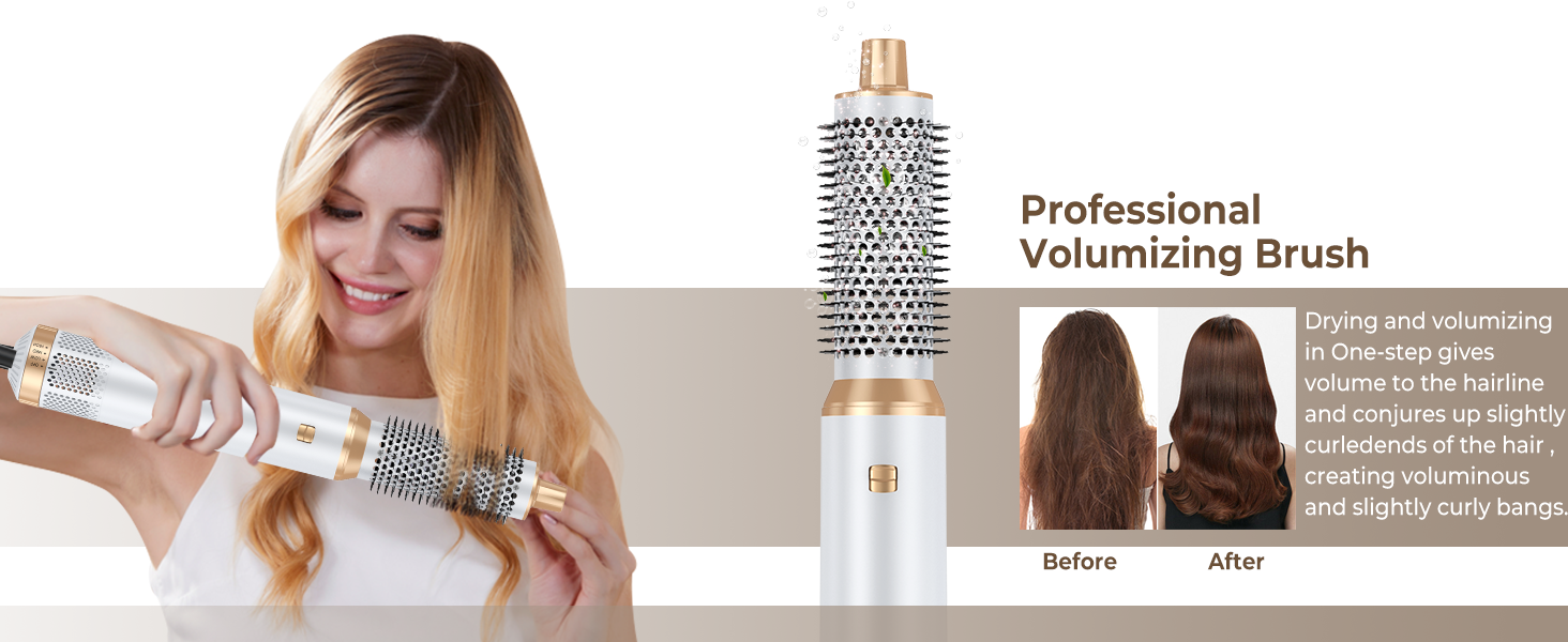 OKWRAP Hair Styler Set 5 в 1: Фен-щітка, плойка для локонів, об'єм, випрямлення. Білий сірий колір