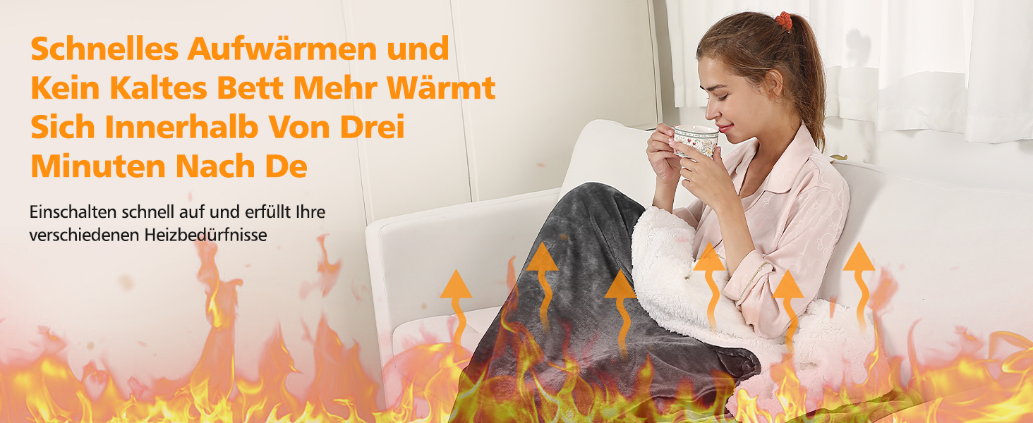 Електрична ковдра OneAmg з таймером та пультом, 155x180 см, 6 режимів нагріву, машинне прання, блакитна з кишенькою сірого кольору