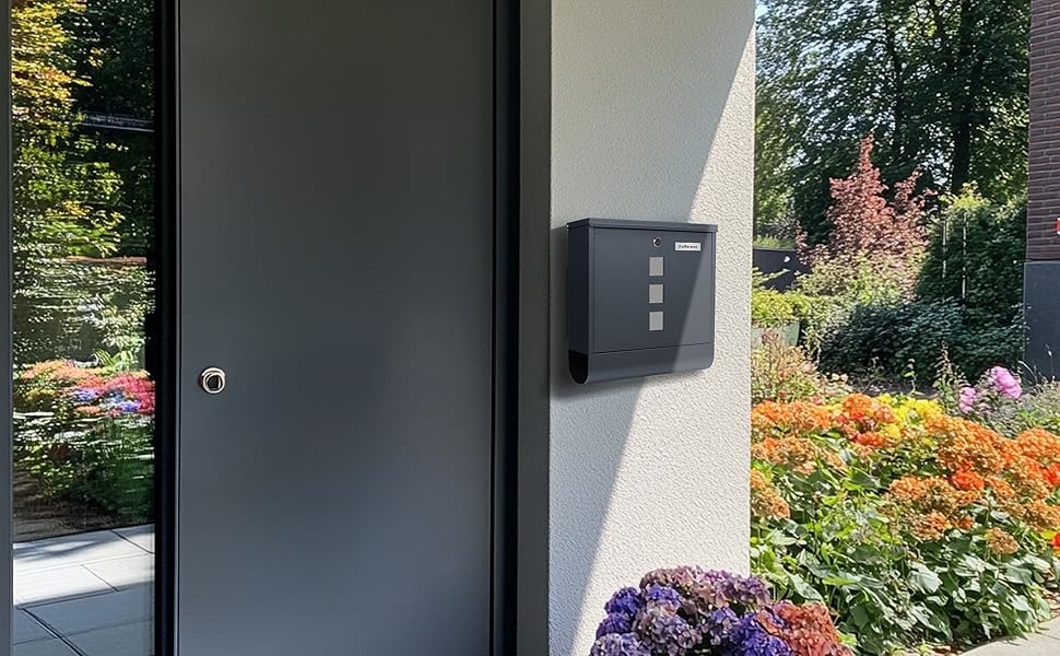 Поштовий ящик Zedelmaier XXL персоналізований з нержавіючої сталі, 35x35 см, 4 ключі, для листів B5/C4, з газетницею, RAL 7016 Антрацит