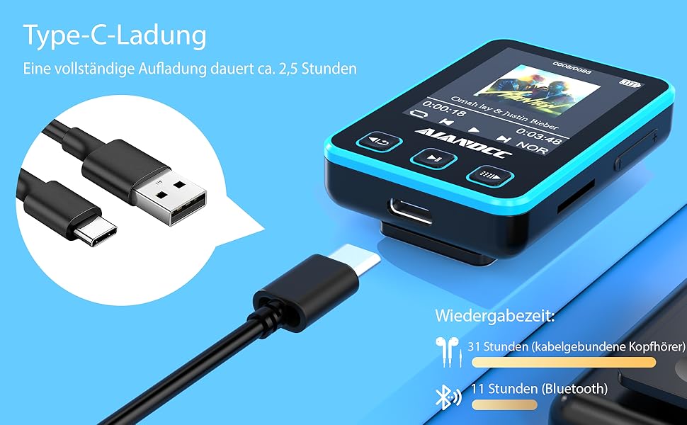 MP3 плеєр Bluetooth 5.3 зі спортивним кліпом та браслетом, 1.77