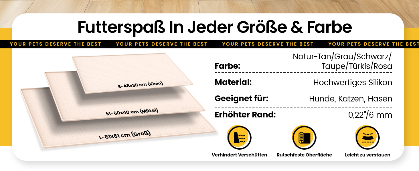 Килимок для годування собак та котів Conlun, нековзний, 100% водонепроникний, з піднятим бортиком, для запобігання розливу, придатний для миття в посудомийній машині (Taupe, 60 x 40 см)