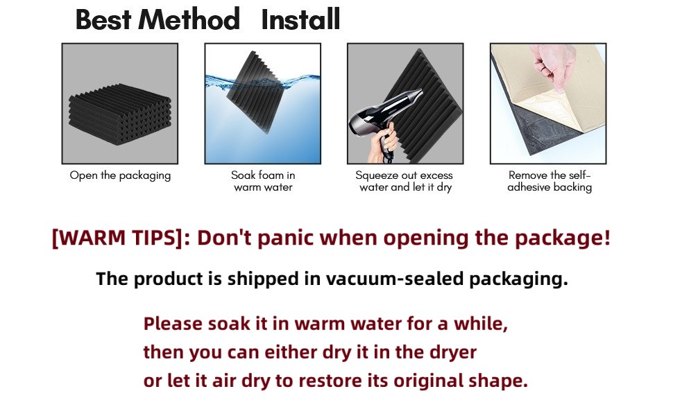 Самоклеящийся акустичний поролон Sonnewelt 5x30x30 см, 3D панелі для звукоізоляції та поглинання ехо, шумопоглинаючі плитки для студії, офісу та дому (48 шт, чорний, піраміда)