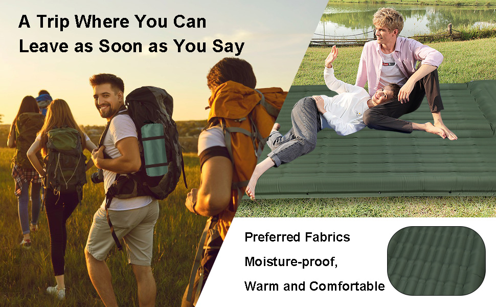 Каремат для кемпінгу Techshare самонадувний, потовщений, з насосом. Підходить для туризму, відпочинку на природі та кемпінгу