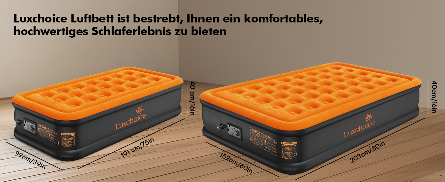 Надувне ліжко самонадувна, 1 місце, з електричним насосом, преміум якість, для кемпінгу та дому, темно-помаранчевий колір