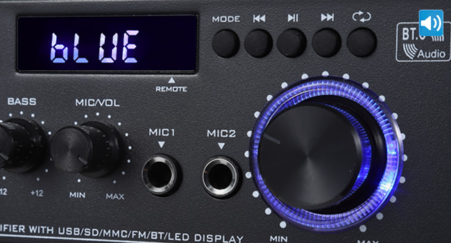 HiFi підсилювач WOOPKER AK45 Pro, 500 Вт, Bluetooth, 2-канальний, стерео, міні аудіо ресивер з FM-радіо, USB/SD/AUX/RCA/MIC входами, 12В/220В для колонок