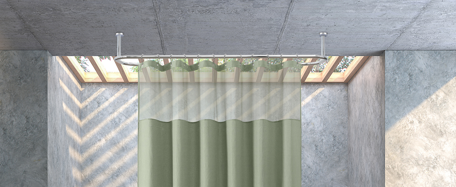 Шторка для душу з тканини Вафле, зелена, 183x183 см, з гачками, водонепроникна, для готелю