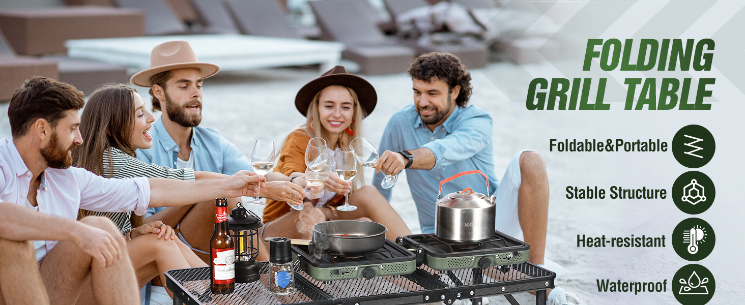 Складний стіл для пікніка REDCAMP 60x40 см, чорний - портативний стіл для кемпінгу, BBQ, приготування їжі на природі з регульованими ніжками