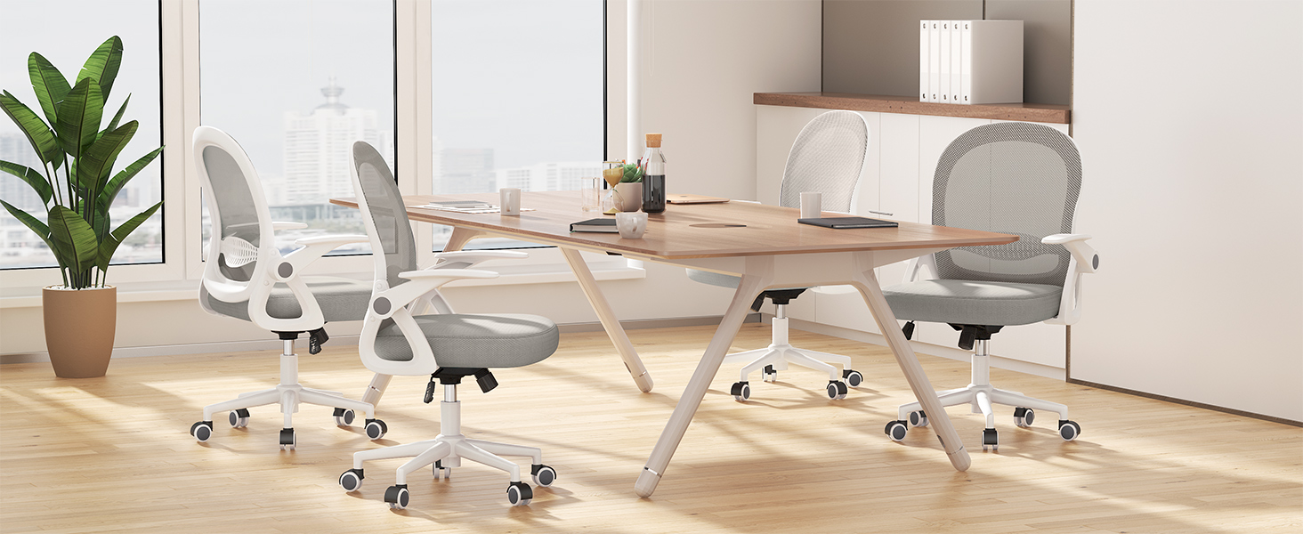 Ергономічне крісло Rattantree для офісу та дому: дихаюча спинка, регульована висота, підйомні підлокітники, 360° обертання, сірий колір, без підніжки