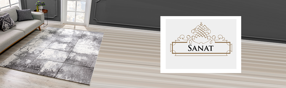 Килим для вітальні SANAT Modern Design - короткий ворс, для вітальні, спальні, кухні, ручна обробка, сертифікат Öko-Tex 100, сірий, 80x150 см