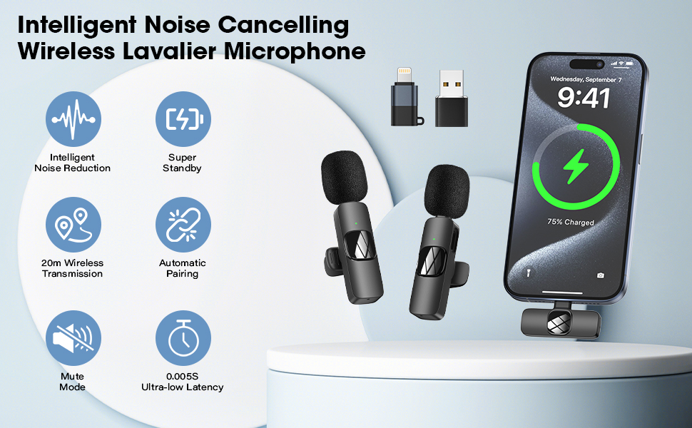 Беспроводной петличный микрофон HMKCH для телефона/iPhone/компьютера, USB-C, для видеоблогинга, TikTok, YouTube, с шумоподавлением, Plug-and-Play, K1CLU