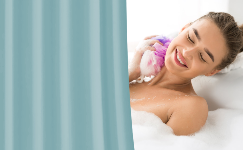 Штора для ванної кімнати 180x180 см, антигрибкова, водонепроникна, з кільцями, блакитна (PEVA)