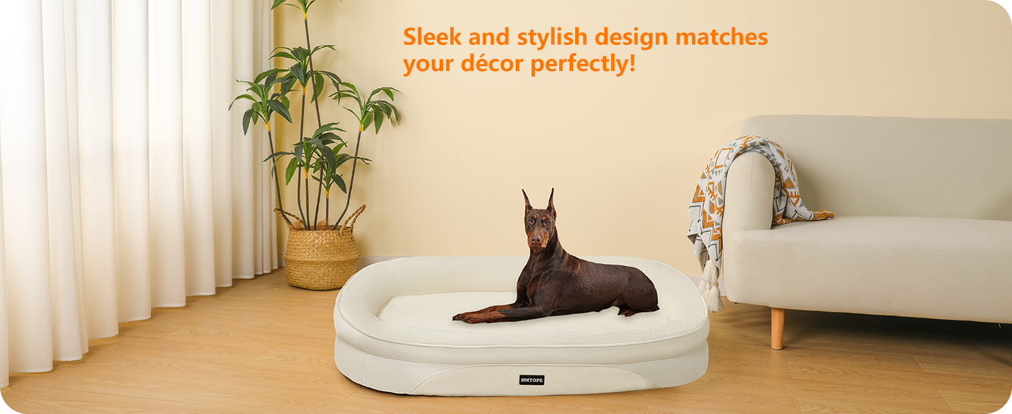 Ортопедичне ліжко для собак, ліжко-софа для собак з підковоподібною подушкою, неслизьке дно, кошик для собак, знімний та пральний, середні та великі породи, 106 x 79 x 17 см (122 x 90 x 19 см), бежевий
