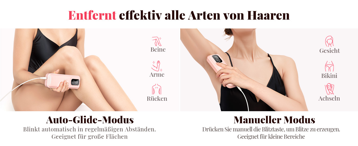 Пристрій для епіляції IPL Laser - Безболійна епіляція вдома: 9 рівнів, 999 900 імпульсів світла для тіла, обличчя та бікіні. Рожевий колір