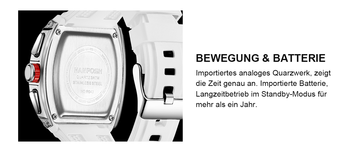 HANPOSH Чоловіжі годинники: аналогові кварцові годинники для спорту та тактики, водонепроникні, чорно-білі