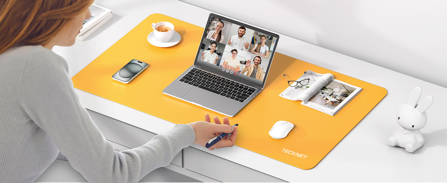 Килимок на стіл TECKNET 80 x 40 см, захист від води, PU шкіра, двосторонній, для офісу/дому (темно-сірий/темно-синій/жовтий)