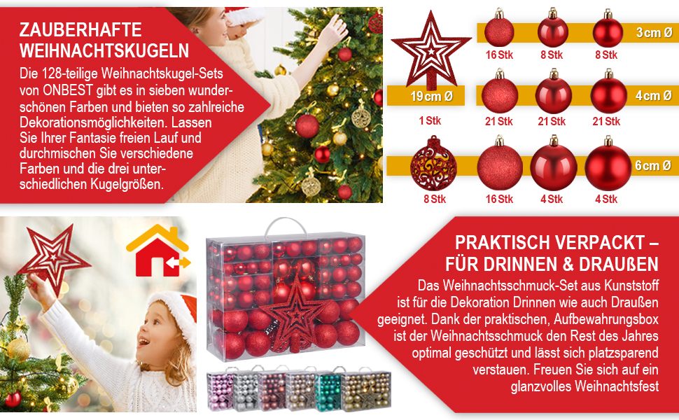 Набір прикрас на ялинку 128 шт. – верхівка, 127 кульок, упаковка, декор для дому та вулиці з пластику, 5 карток (шампань)