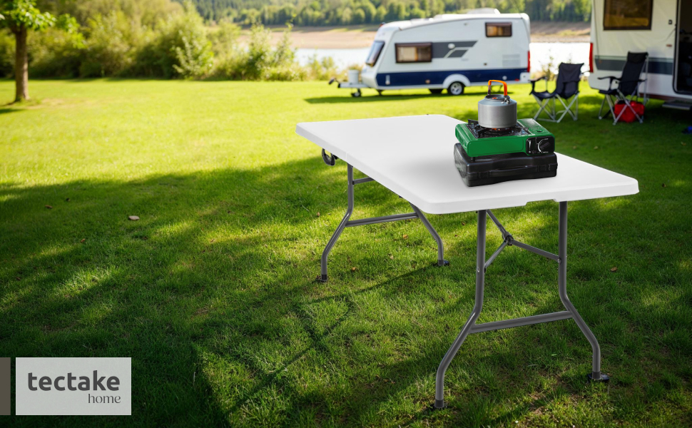 Складний алюмінієвий стіл TekTake для кемпінгу, саду, тераси, балкону (183x76x74 см, модель 402153)