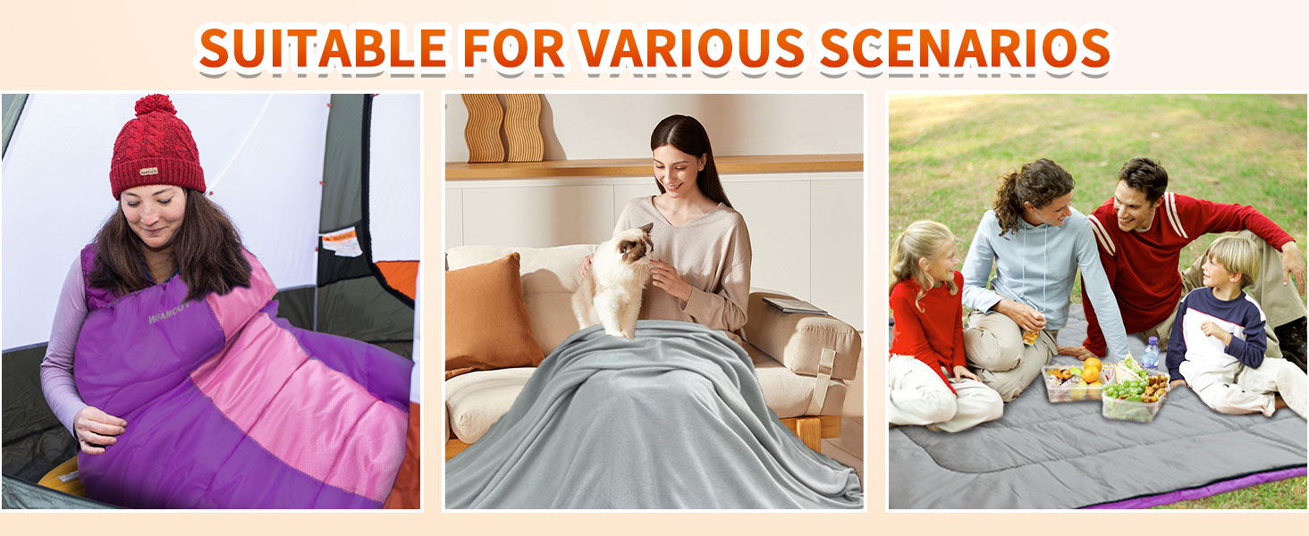 Спальний мішок Outdoor для дорослих, зимовий, машинного прання, водонепроникний, 3-4 сезони, з компресійним мішком, для кемпінгу, піших прогулянок, подорожей, 0℃-Комфорт, ліловий, 220x85CM