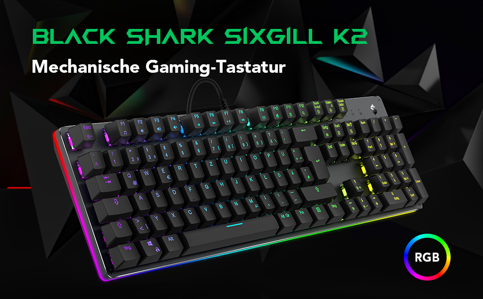 Black Shark Механічна ігрова клавіатура RGB, QWERTZ, німецьке розкладка, червоні перемикачі, 105 клавіш, металева пластина, програмована, для геймерів