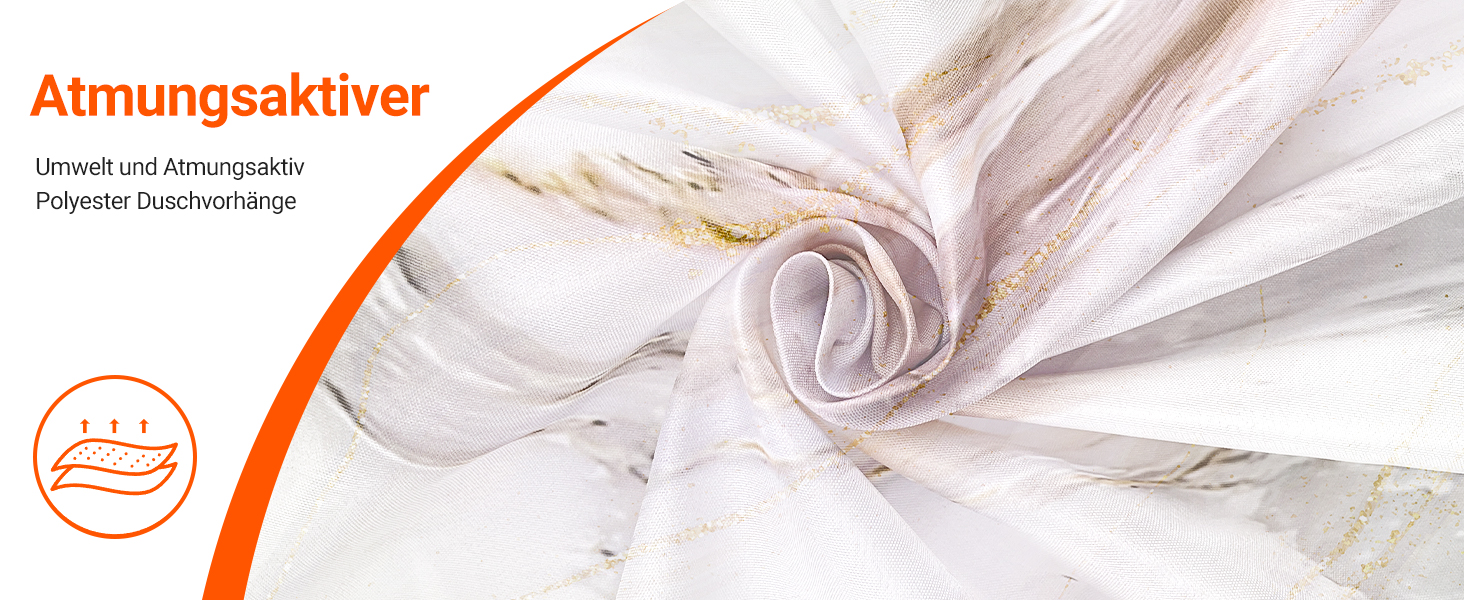 Штора для ванної кімнати 180x200 см з антигрибковим покриттям, водовідштовхувальна, поліестер, з кільцями (Phnom Penh Сірий мармур)