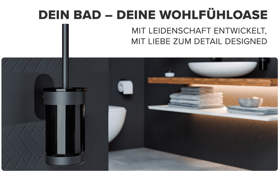 Настінна щітка для туалету Ovimar Finnkona чорного кольору з кріпленням без свердління, силіконова головка, функція вентиляції, для кріплення, з порошковим покриттям з нержавіючої сталі, змінна головка