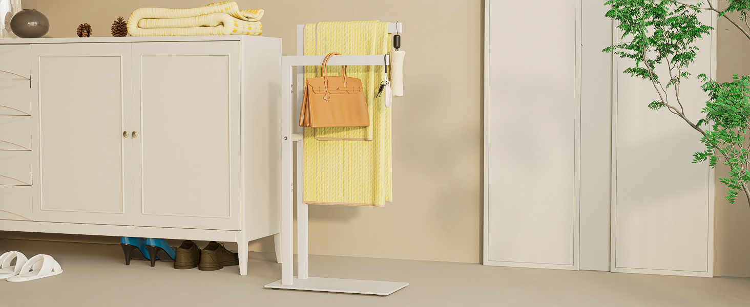 Підставка для рушників Yawinhe Freistehend, підставка для рушників стояча з нержавіючої сталі, 2 стійки, полиця для одягу у ванну кімнату, білий, 40x20x80 см, SMJ003W