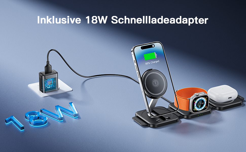 Зарядна станція JARGOU 3-в-1 для Apple: iPhone, Apple Watch, AirPods Pro (MagSafe) - чорна