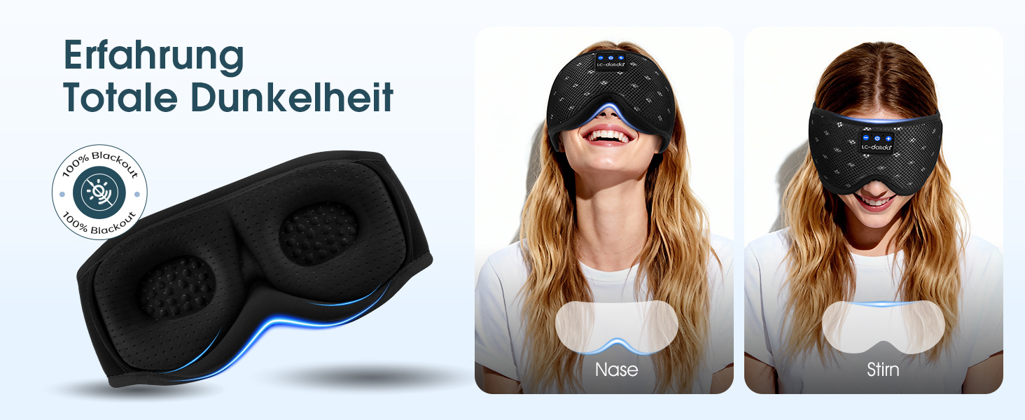 Маска для сну з навушниками Bluetooth 5.4 Dolida, 3D комфорт, чорна - для сну, подорожей, йоги, медитації
