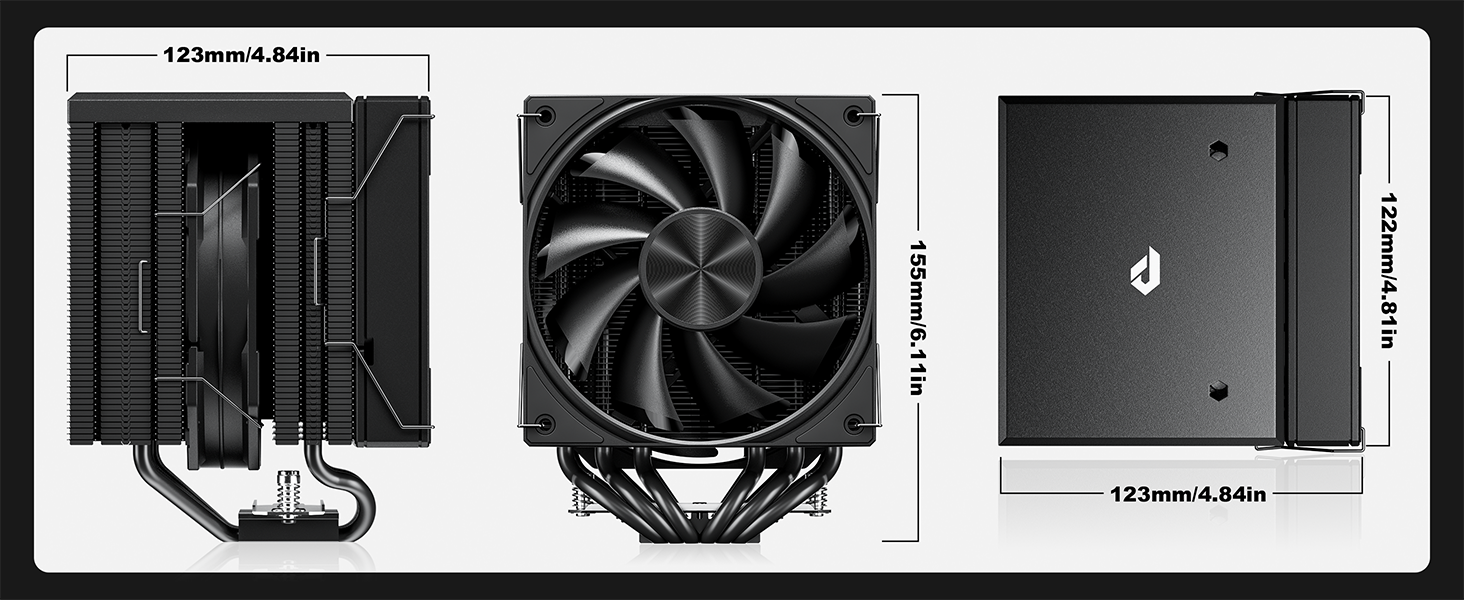 upHere Система охолодження CPU Dual Tower з 6 теплових трубок, 2 x 120мм вентилятори PWM, сумісна з AMD AM4 AM5/Intel 2011/2066 (X79/X99), для ПК, UE2K6