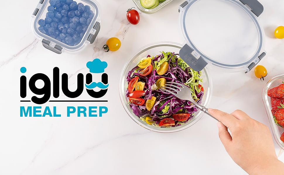 Набір контейнерів для їжі Igluu Meal Prep (12 шт.) – 1050 мл, Borosilikatglas, BPA-free, мікрохвильовка, духовка, морозильник, посудомийна машина, витікання