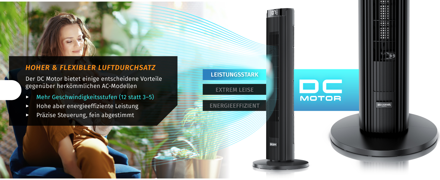 Вентилятор підлоговий Brandson ECO Design DC Motor, 12 швидкостей, пульт, тихий, коливання