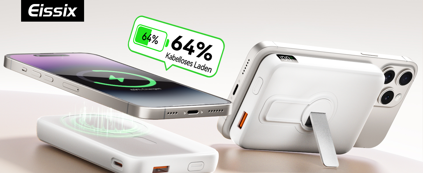 Магнітний Power Bank для MagSafe 12000mAh 22.5W з PD, LED-дисплеєм та USB-C для iPhone 17/16/15/14/13/12 Pro Max, білий