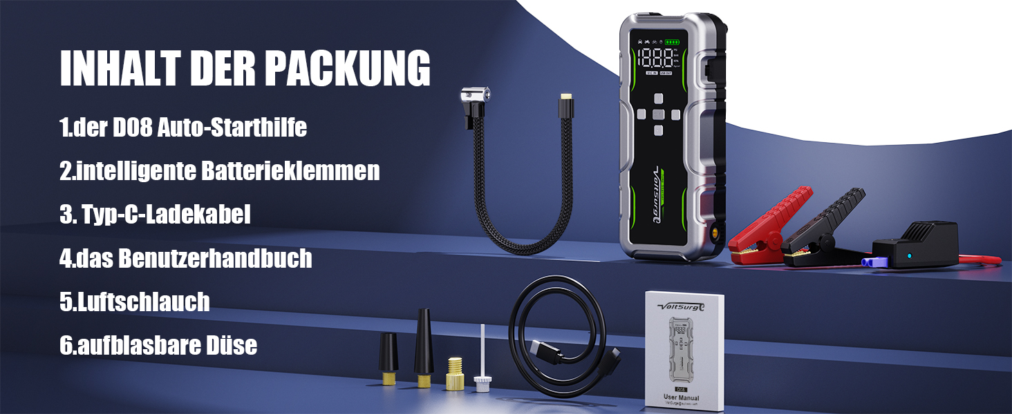 Powerbank VoltSurge 7000A з компресором та функцією запуску двигуна, 160PSI, для автомобілів (бензин та дизель до 10л), 12V, з LED-ліхтариком