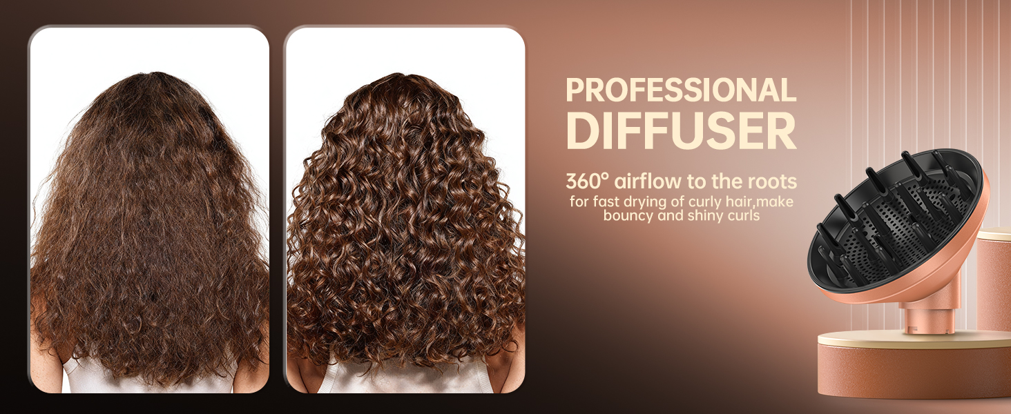 Webeauty 7-в-1 Стайлер для волосся: фен, плойка, брашинг, дифузор, 110,000 об/хв, 25 м/с, 500 млн негативних іонів, Dual Voltage, Mokka