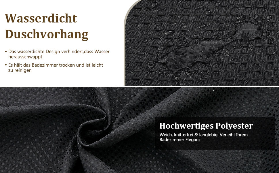 Штора для душу миюча текстильна поліестер 180x180 см чорна з кільцями (1 шт.)