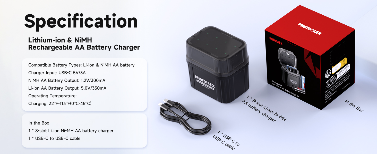 Акумулятори AA перезаряджувані (3000мВт·год, 1.5V) та NiMH акумулятори AA (2700мАг, 1.2V) з гібридним зарядним пристроєм (4 шт.) + бокс для зберігання