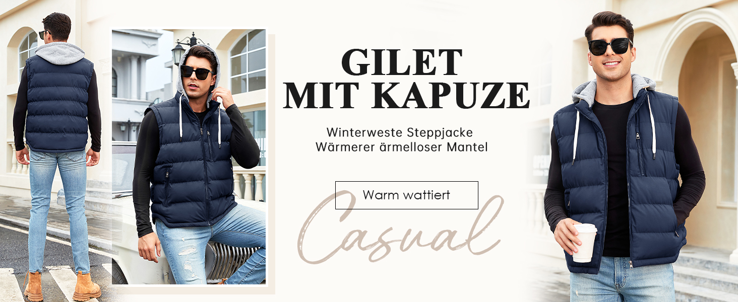 Чоловіча степкова жилетка Vancavoo на осінь/зиму з капюшоном, чорна, розмір M