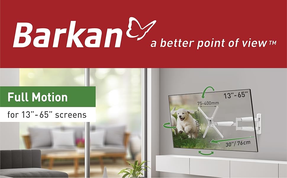 Настінне кріплення для телевізора Barkan 76 см, поворотне, для OLED, 13-65 дюймів, до 36 кг, VESA 400x400