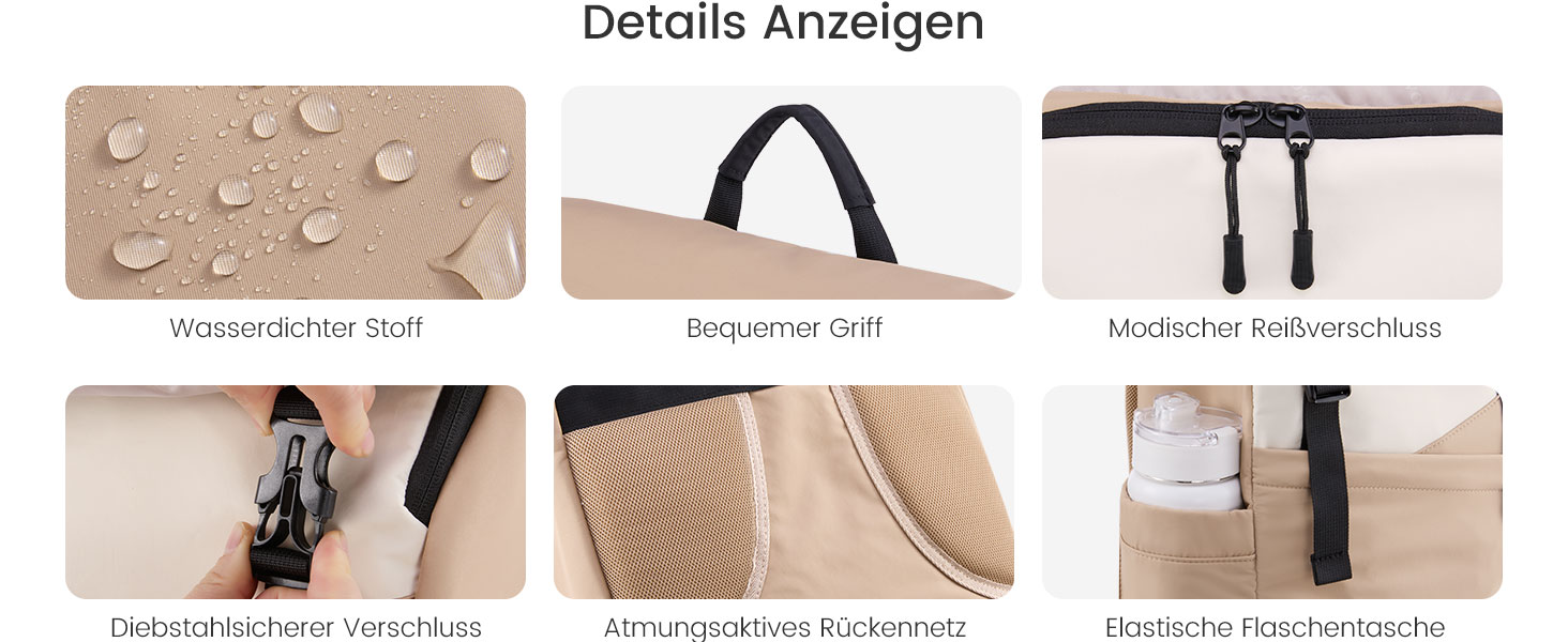 LOVEVOOK Рюкзак для ноутбука 15.6 дюймів, жіночий/чоловічий, для підлітків, універсальний, водонепроникний, для школи, університету, подорожей, роботи, зелений, бежевий, чорний, білий